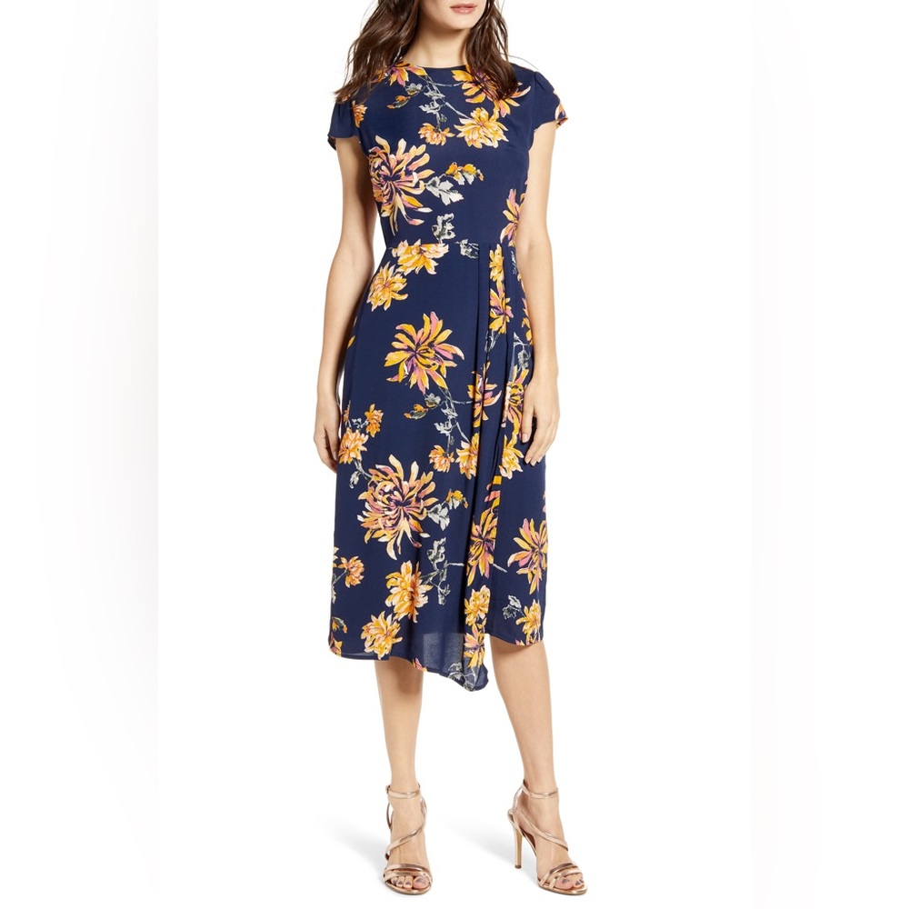 Leith Navy Floral Midi Dress